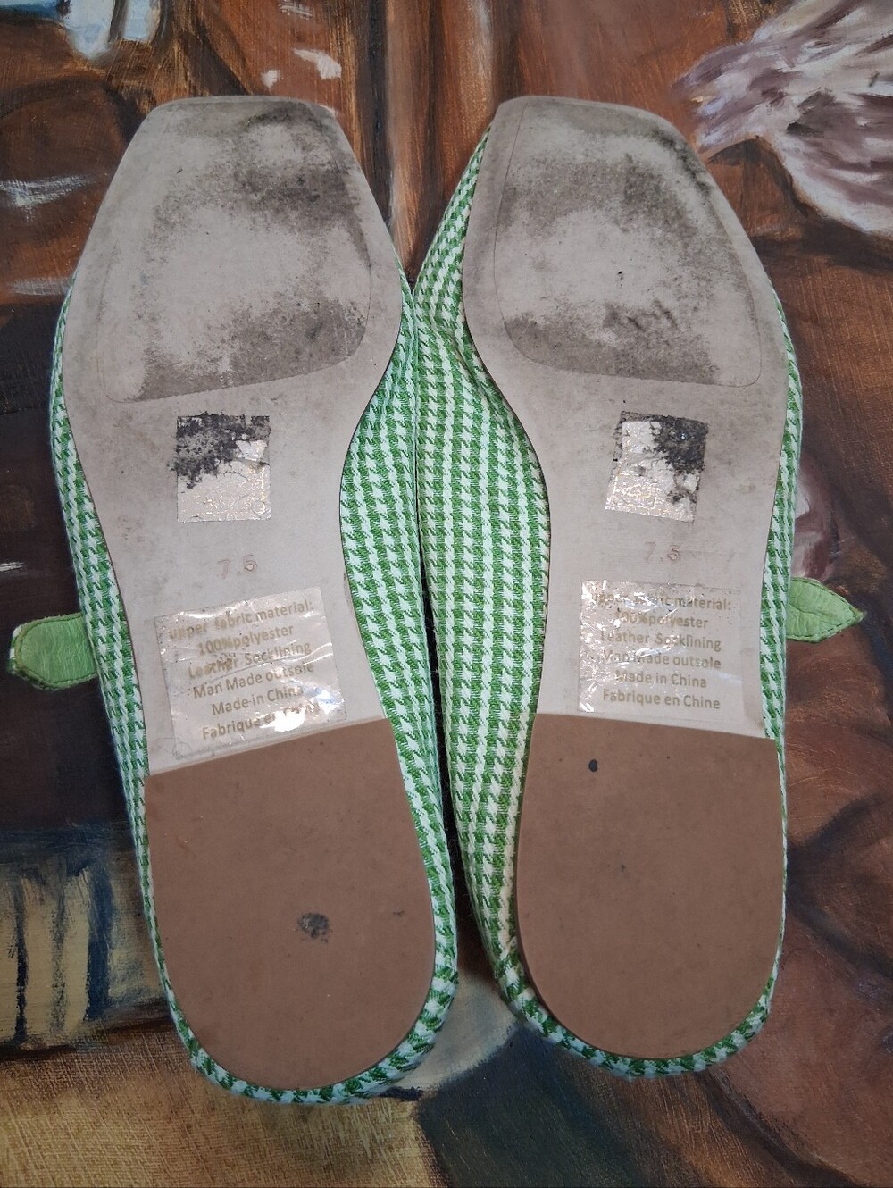 Jeffrey Campbell Green Houndstooth Mary Jane Flats - Picture 6 of 9